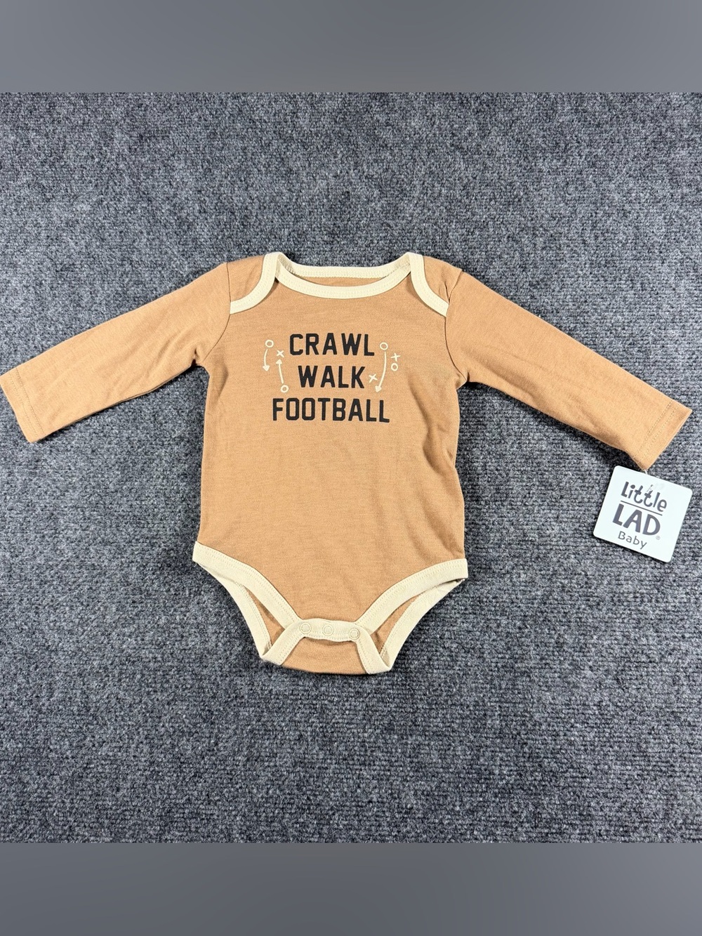 Little Lad Brown Football Long Sleeve Bodysuit Baby Size 6-9 Months Brand New